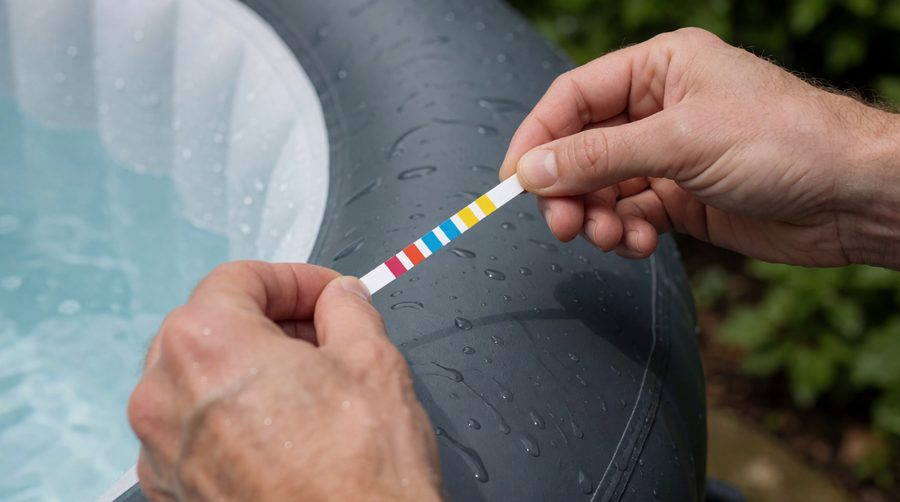 Checking the water in a hot tub under £300 with a test strip